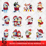 UL Monroe Warhawks Bluey Christmas NCAA Bundle 12 SVG Eps Dxf Png File, Digital Download, Instant Download