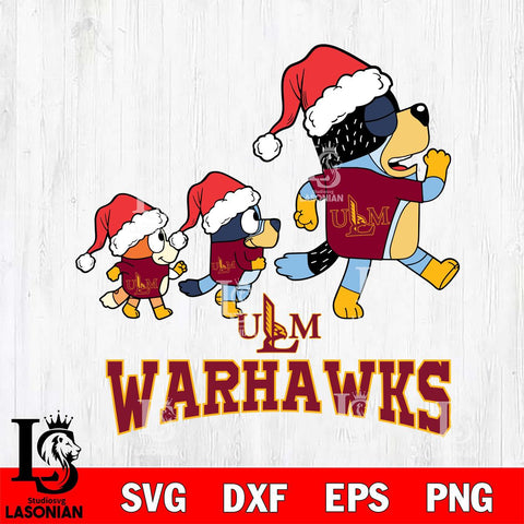UL Monroe Warhawks Bluey Family Christmas Svg Eps Dxf Png File, Digital Download