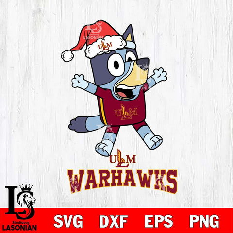 UL Monroe Warhawks Bluey Happy Christmas Svg Eps Dxf Png File, Digital Download