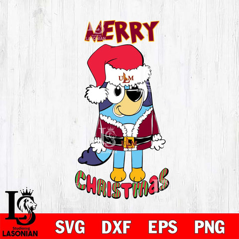 UL Monroe Warhawks Bluey Merry Christmas Bluey Santa Claus Svg Eps Dxf Png File, Digital Download