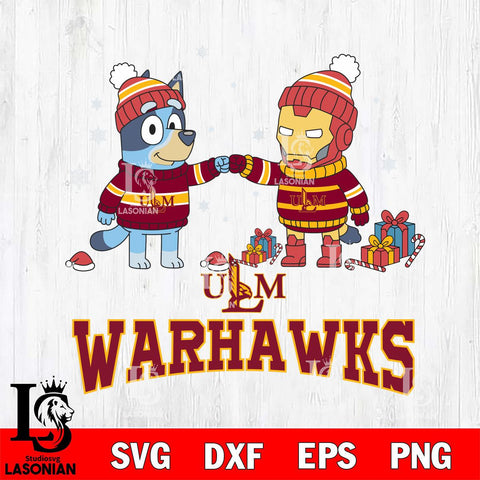 UL Monroe Warhawks Bluey With Iron man Christmas File Cut, NCAA SVG DXF EPS PNG FILE, Digital Download,Instant Download, Silhouette