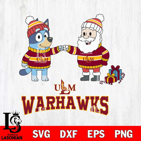 UL Monroe Warhawks Bluey With Satan Christmas File Cut, NCAA SVG DXF EPS PNG FILE, Digital Download,Instant Download, Silhouette