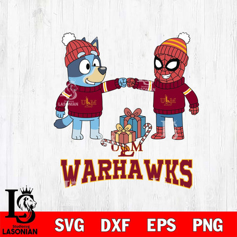 UL Monroe Warhawks Bluey With Spider man Christmas File Cut, NCAA SVG DXF EPS PNG FILE, Digital Download,Instant Download, Silhouette