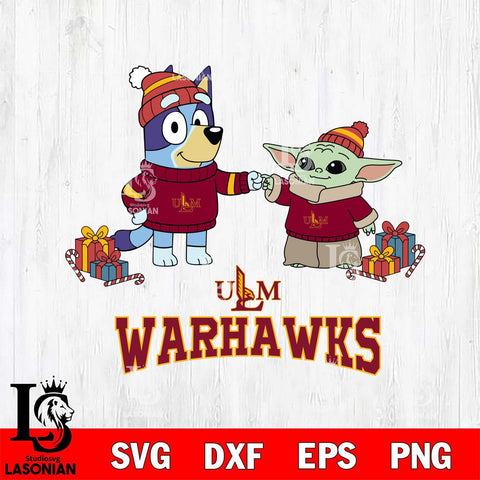 UL Monroe Warhawks Bluey With Yoda Christmas File Cut, NCAA SVG DXF EPS PNG FILE, Digital Download,Instant Download, Silhouette