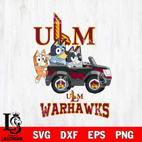 UL Monroe Warhawks Bluey friends car Svg Eps Dxf Png File, NCAA svg, Digital Download, Instant Download
