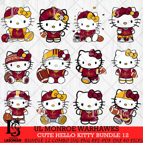 UL Monroe Warhawks Cute Hello Kitty Bundle 12 SVG Eps Dxf Png File, NCAA Bundle svg, Digital Download, Instant Download