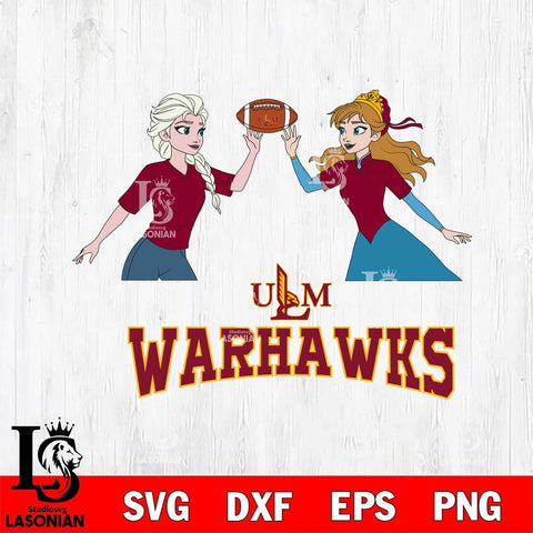 UL Monroe Warhawks Elsa & Anna Football Cricut,Christmas SVG DXF EPS PNG FILE, NCAA Digital Download,Instant Download, Silhouette