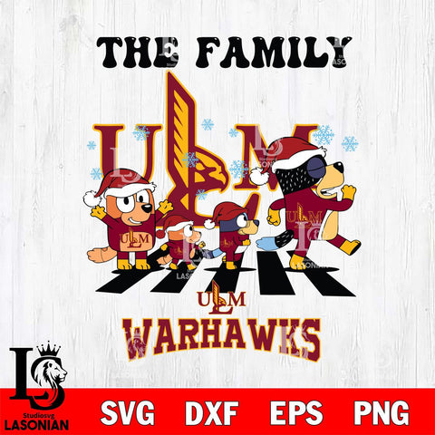 UL Monroe Warhawks Family Bluey Christmas Svg Eps Dxf Png File, Digital Download