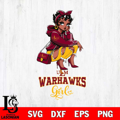 UL Monroe Warhawks Fashion Black Fan Girl Betty Boop, Svg Eps Dxf Png File, Digital Download