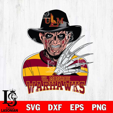 UL Monroe Warhawks Freddy Krueger Horror Halloween Svg Eps Dxf Png File, NCAA svg, Digital Download, Instant Download