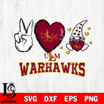 UL Monroe Warhawks Gnomes Peace & Love Svg Eps Dxf Png File, Digital Download, Instant Download