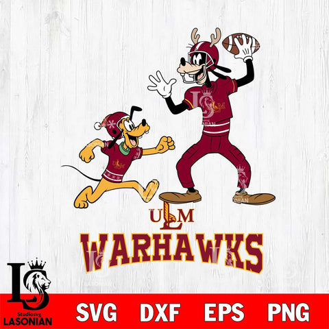 UL Monroe Warhawks Goofy & Pluto Football Cricut,Christmas SVG DXF EPS PNG FILE, NCAA Digital Download,Instant Download, Silhouette