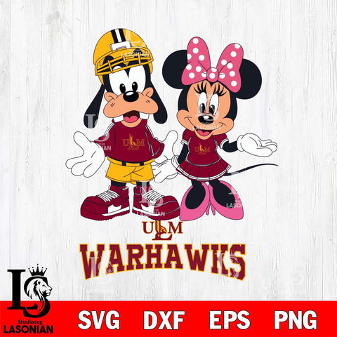 UL Monroe Warhawks Goofy and Minnie mouse Football SVG DXF EPS PNG FILE,NCAA svg ,Football Digital Download,Instant Download, Silhouette