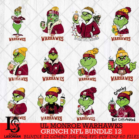 UL Monroe Warhawks Grinch NFL Bundle 12 SVG Eps Dxf Png File, Digital Download, Instant Download
