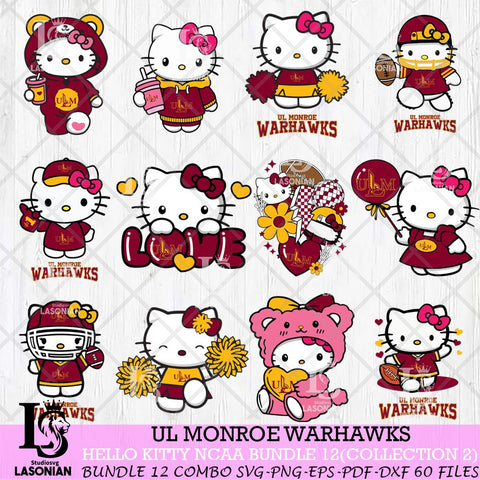 UL Monroe Warhawks Hello Kitty Bundle 12 SVG Svg Eps Dxf Png File, Digital Download, Instant Download