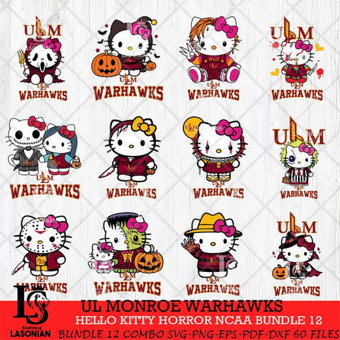 UL Monroe Warhawks Hello Kitty Horror NCAA Bundle 12 SVG Svg Eps Dxf Png File, Digital Download