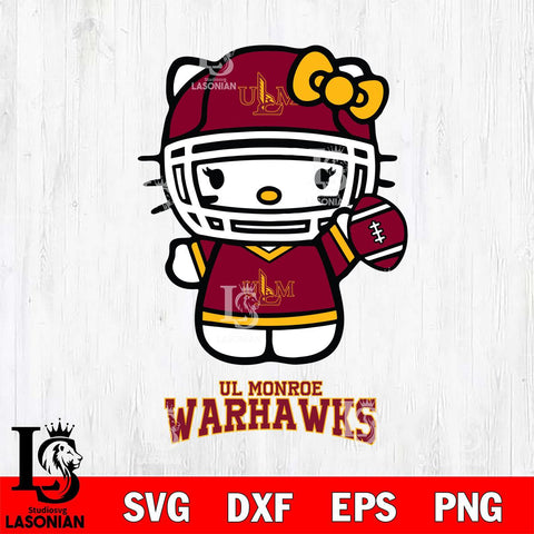 UL Monroe Warhawks Hello Kitty NCAA 1 Svg Eps Dxf Png File, Digital Download, Instant Download