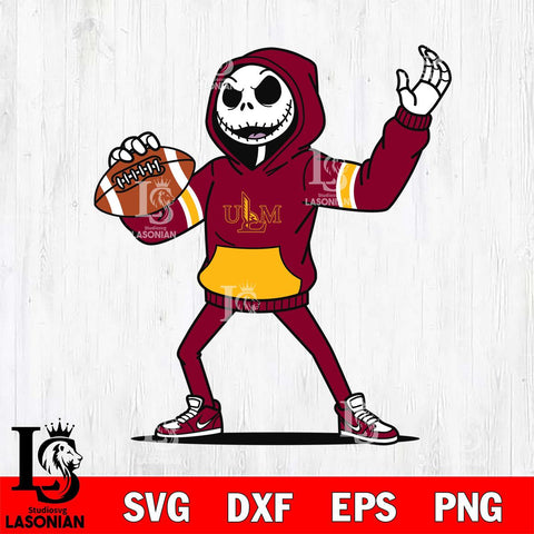 UL Monroe Warhawks Jack Skellington Football Christmas File Cut, NCAA SVG DXF EPS PNG FILE, Digital Download , Criucut , Silhouette