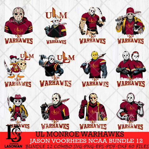 UL Monroe Warhawks Jason Voorhees NCAA Bundle 12 SVG Svg Eps Dxf Png File, Digital Download