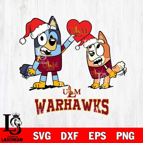 UL Monroe Warhawks Love Bluey Christmas Svg Eps Dxf Png File, Digital Download
