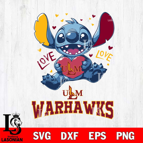 UL Monroe Warhawks Love Stitch, Svg Eps Dxf Png File, Digital Download