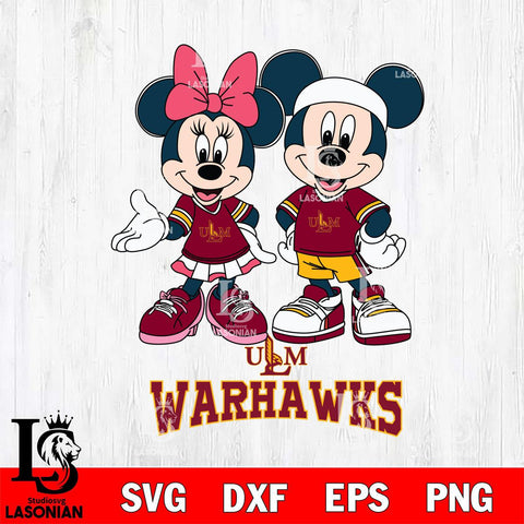 UL Monroe Warhawks Mickey And Minnie Football Svg Eps Dxf Png File, NCAA svg , Digital Download , Instant Download, Cricut File