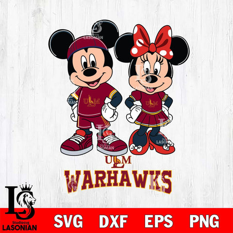 UL Monroe Warhawks Mickey And Minnie Rugby Svg Eps Dxf Png File, NCAA svg , Digital Download , Instant Download, Cricut File