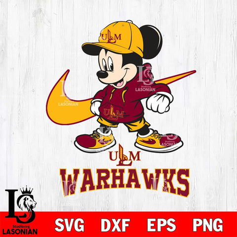 UL Monroe Warhawks Mickey Mouse NIKE, Svg Eps Dxf Png File, Digital Download
