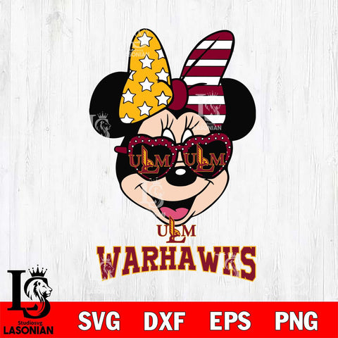 UL Monroe Warhawks Minnie Mouse Love 2, Svg Eps Dxf Png File, Digital Download