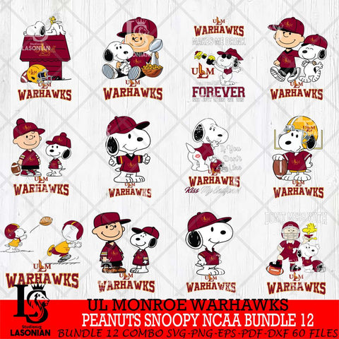 UL Monroe Warhawks Peanuts Snoopy Player NCAA Bundle 12 SVG DXF EPS PNG FILE,Snoopy File Cut, bundle NCAA Digital Download,Instant Download, Silhouette