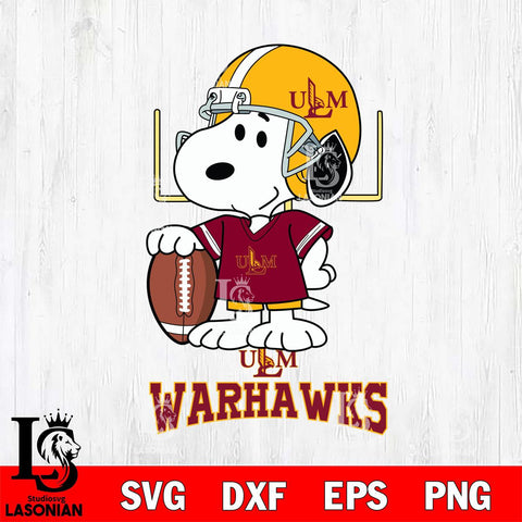 UL Monroe Warhawks Snoopy Player Football SVG DXF EPS PNG FILE,Snoopy File Cut, NCAA Digital Download,Instant Download,Christmas Silhouette