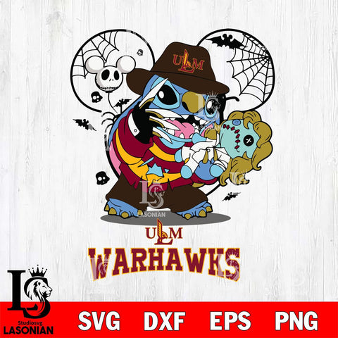 UL Monroe Warhawks Stitch Freddy Krueger Halloween Svg Eps Dxf Png File, Digital Download, Instant Download