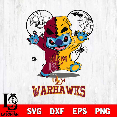 UL Monroe Warhawks Stitch Horror Halloween 2 Svg Eps Dxf Png File, Digital Download, Instant Download