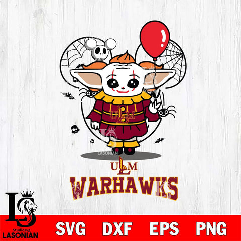 UL Monroe Warhawks Stitch Pennywise Halloween Svg Eps Dxf Png File, Digital Download, Instant Download
