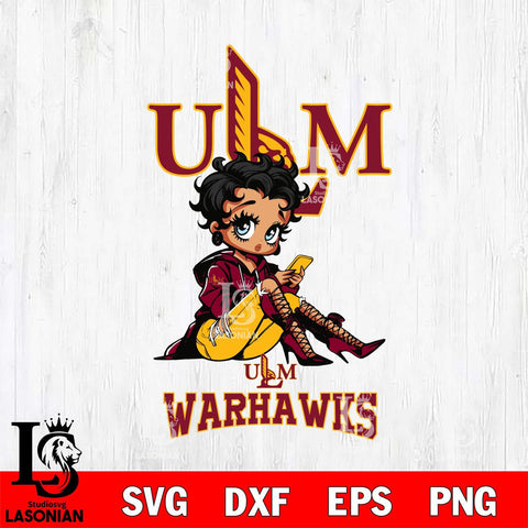 UL Monroe Warhawks Style Black Fan Girl Betty Boop, Svg Eps Dxf Png File, Digital Download