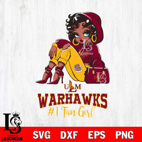 UL Monroe Warhawks #1 beauty Black Fan Girl, Svg Eps Dxf Png File, Digital Download