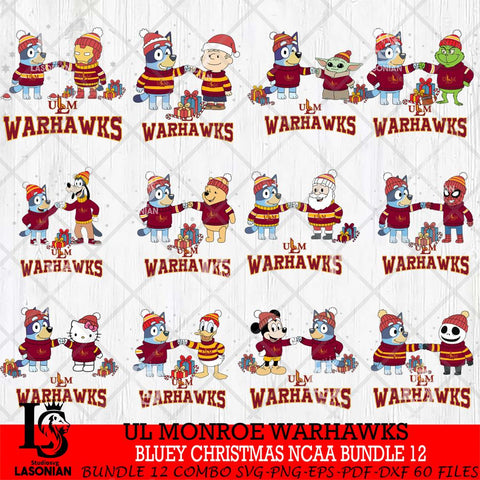 UL Monroe Warhawks  Bluey friends christmas NCAA Bundle File Cut,Bundle NCAA SVG DXF EPS PNG FILE, Digital Download,Instant Download, Silhouette