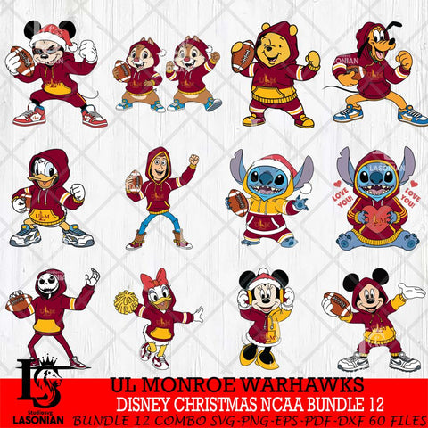 UL Monroe Warhawks  Disney christmas NCAA Bundle File Cut, Bundle NCAA SVG DXF EPS PNG FILE, Digital Download , Criucut , Silhouette
