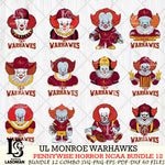 UL Monroe Warhawks  Pennywise Horror NCAA Bundle 12 SVG Svg Eps Dxf Png File, Digital Download