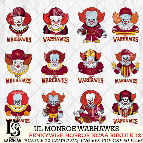 UL Monroe Warhawks  Pennywise Horror NCAA Bundle 12 SVG Svg Eps Dxf Png File, Digital Download
