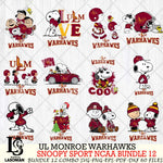 UL Monroe Warhawks  Snoopy NCAA Bundle 12 SVG Svg Eps Dxf Png File, Digital Download
