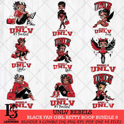UNLV Rebels Black Fan Girl Betty Boop Bundle 9, Svg Eps Dxf Png File, Digital Download