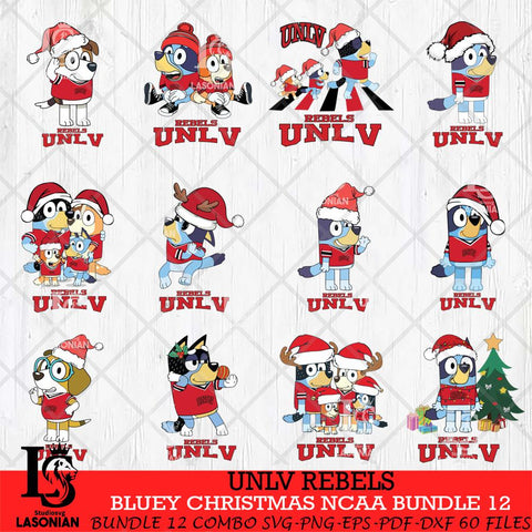 UNLV Rebels Bluey Christmas NCAA Bundle 12 Cricut File Cut Files , Bluey Cricut , Christmas Svg , Bluey svg , Digital Download, dxf eps png pdf file