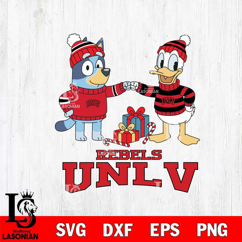 UNLV Rebels Bluey With Donald Duck Christmas File Cut, NCAA SVG DXF EPS PNG FILE, Digital Download,Instant Download, Silhouette