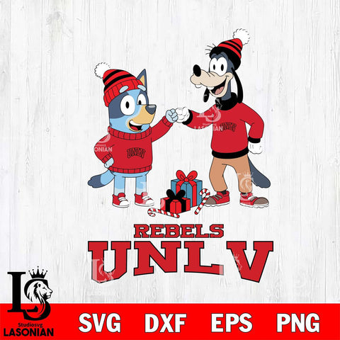 UNLV Rebels Bluey With Goofy Christmas File Cut, NCAA SVG DXF EPS PNG FILE, Digital Download,Instant Download, Silhouette