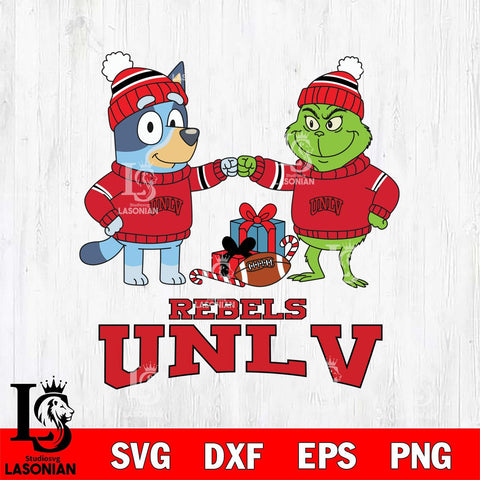 UNLV Rebels Bluey With Grinch Christmas File Cut, NCAA SVG DXF EPS PNG FILE, Digital Download,Instant Download, Silhouette