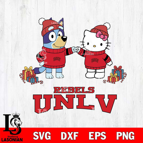 UNLV Rebels Bluey With Hello kitty Christmas File Cut, NCAA SVG DXF EPS PNG FILE, Digital Download,Instant Download, Silhouette