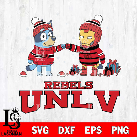 UNLV Rebels Bluey With Iron man Christmas File Cut, NCAA SVG DXF EPS PNG FILE, Digital Download,Instant Download, Silhouette