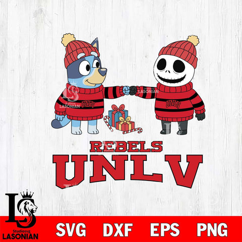 UNLV Rebels Bluey With Jack Skellington Christmas File Cut, NCAA SVG DXF EPS PNG FILE, Digital Download,Instant Download, Silhouette
