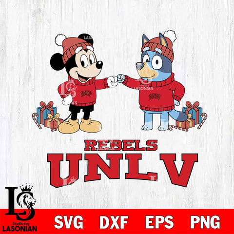 UNLV Rebels Bluey With Mickey Christmas File Cut, NCAA SVG DXF EPS PNG FILE, Digital Download,Instant Download, Silhouette